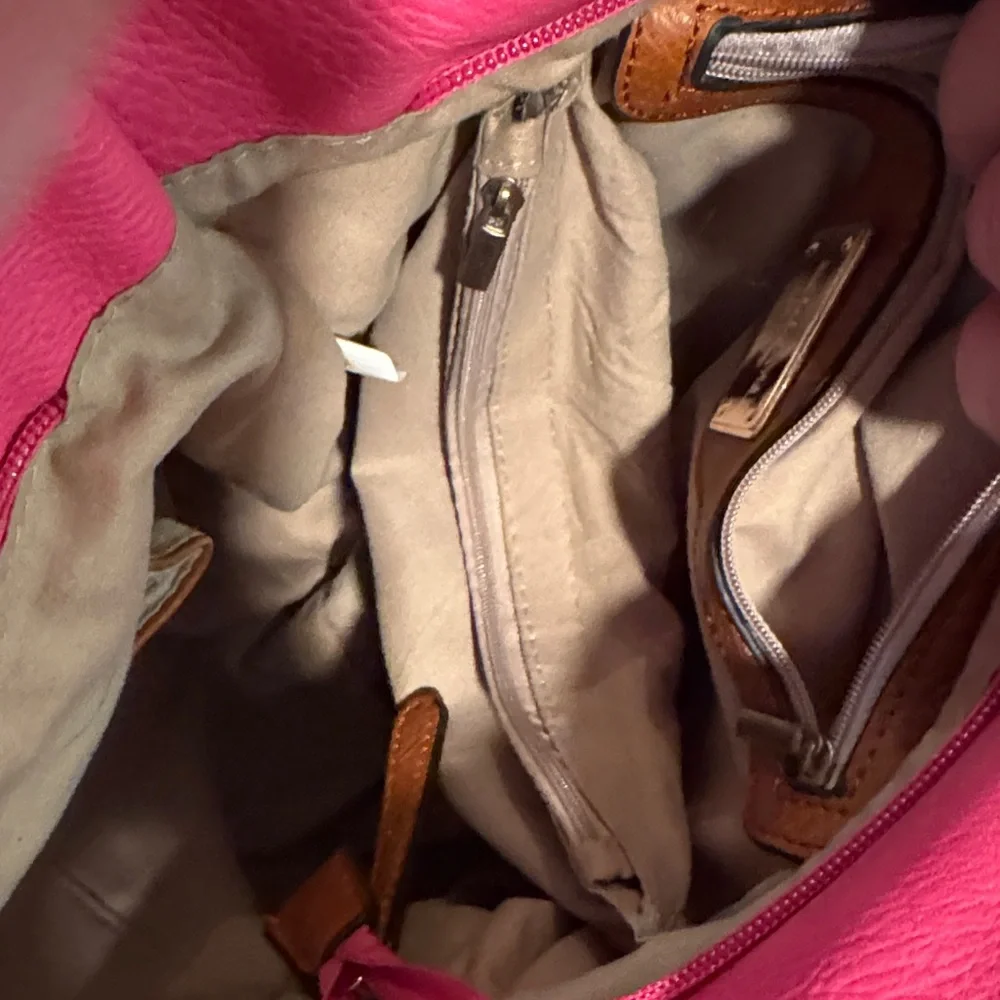 Michael Kors Hot Pink Leather Tote with Brown Straps